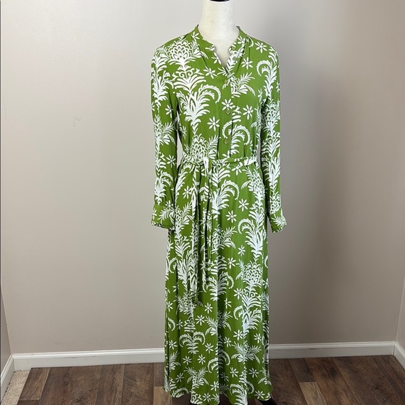 Zara Floral Print Lilou Midi Shirt Dress Belted Tropical Green White Size XS - Picture 2 of 16